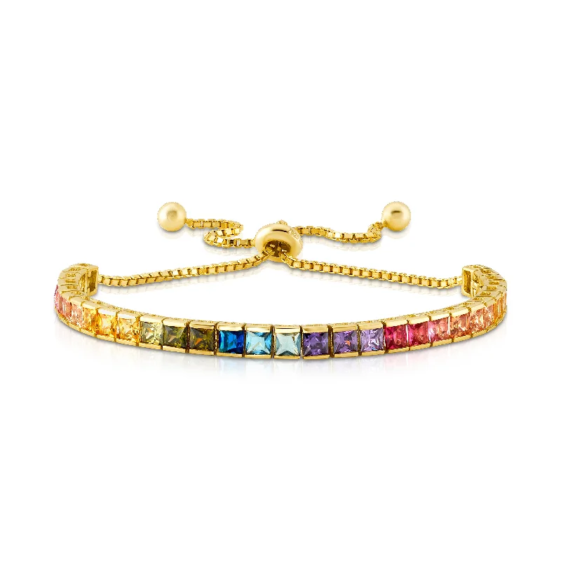 Custom Heart Bracelets For Gifts-RAINBOW CHANNEL SET PULL BRACELET, GOLD