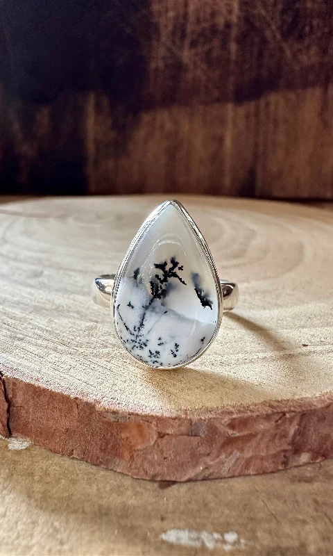 Personalized Rose Gold Rings For Engagement Gifts-FOREST DENDRITIC OPAL Sterling Silver Ring • Size 8