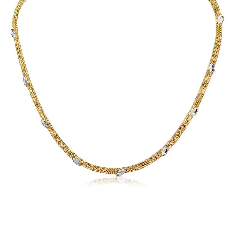 Simple Crystal Necklace For Daily Style-Silver 925 Gold Plated Italian Necklace with Marquise Stone Crystals - ECN00009Y