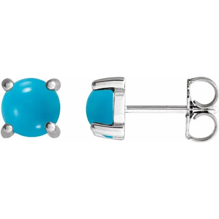 Classic Silver Earrings For Office Look-Platinum 5 mm Natural Turquoise Earrings