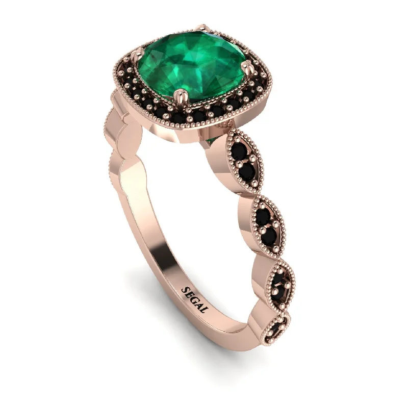 Custom Engagement Rings For Brides With Diamonds-Vintage Inspired Emerald Halo Ring - Frances No. 35