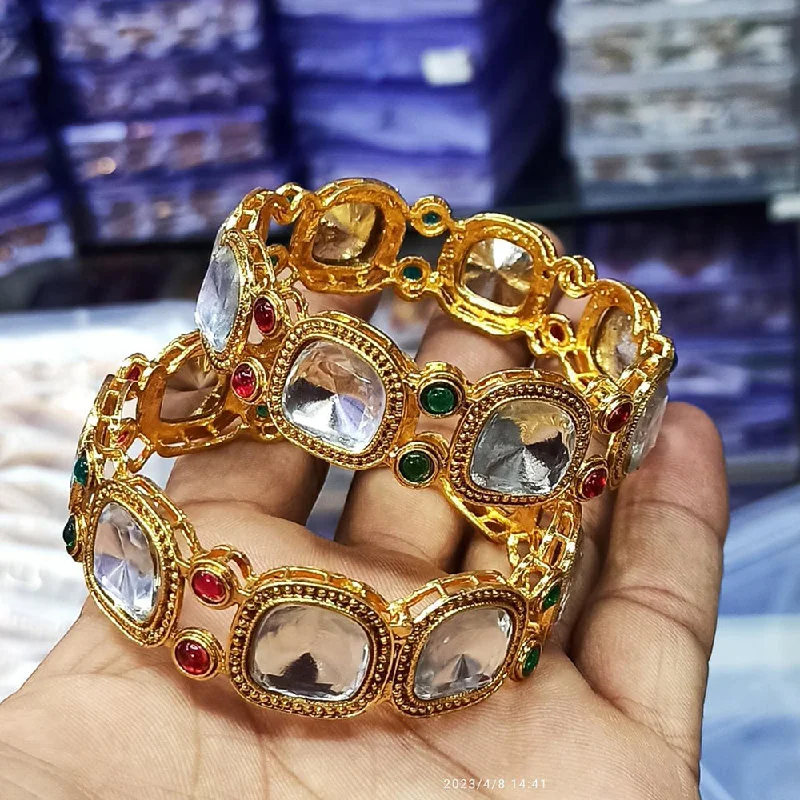 Trendy Custom Wedding Bangles For Brides-Manisha Jewelley Gold Plated Crystal Stone Bangles Set