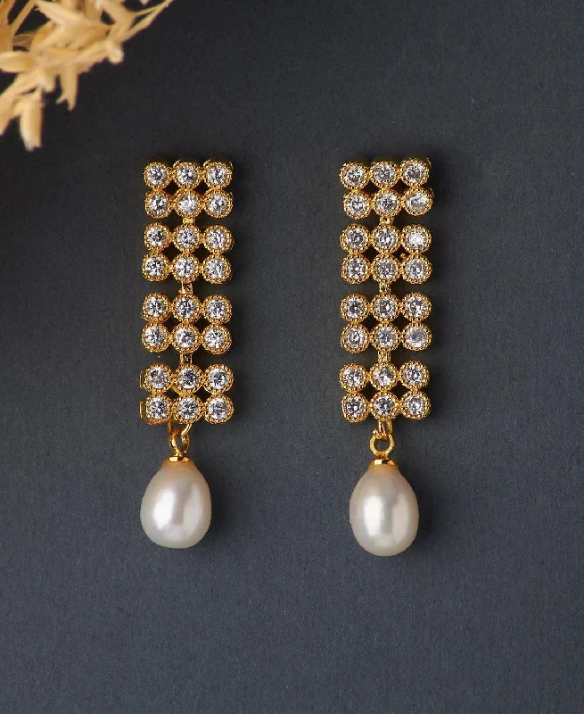 Bold Dangle Earrings For Night Out-Delicate Stone Studded Pearl Earring