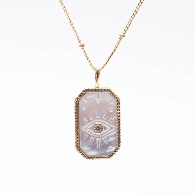 Vintage Gold Necklace For Special Occasions-Gold Vermeil Evil Eye Mother of Pearl Necklace