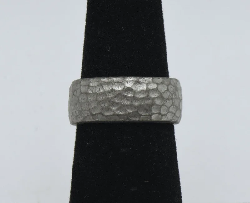 Personalized Engagement Rings With Diamonds-Vintage Pewter Hammered Texture Open Back Ring - Size 5.25