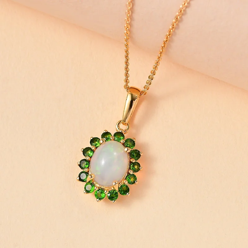 Elegant Gold Bar Necklace For Special Occasions-Dahlia Blossom Necklace with Opal and Diopside