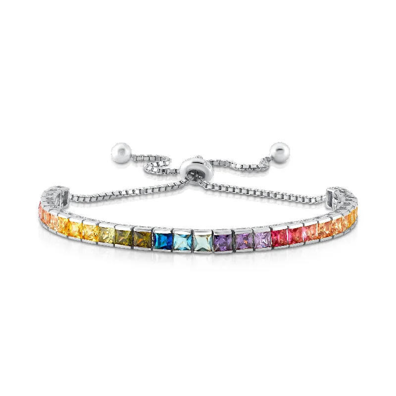 Minimalist Fashion Bracelets For Men-RAINBOW CHANNEL SET PULL BRACELET, SILVER