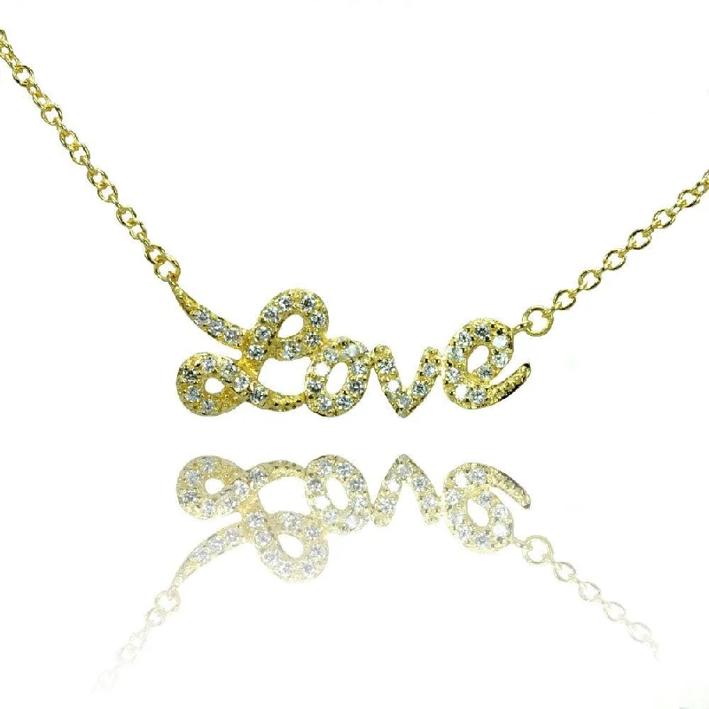 Personalized Infinity Necklace For Couples-Silver 925 Gold Plated Clear CZ Love Pendant Necklace - STP00854GP