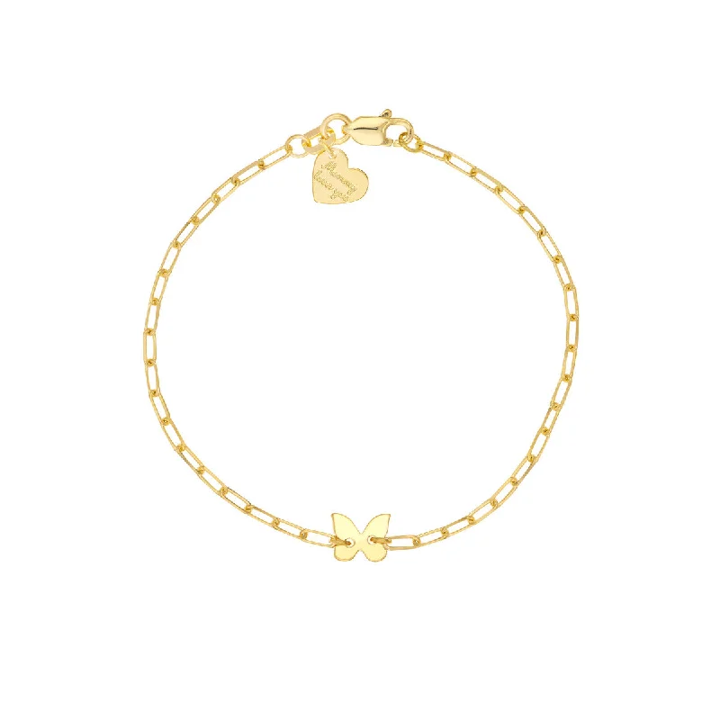 Beautiful Women’s Stretch Bracelets-14K Yellow Gold Butterfly Paperclip Bracelet