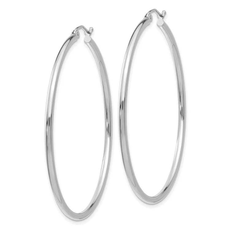 Silver Earrings With Opal Stones For Unique Style-14k White Gold Polished 2x50mm Lightweight Tube Hoop Earrings