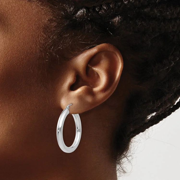 Handcrafted Wooden Earrings For Eco-Friendly Style-14K White Gold Polished 4mm Lightweight Tube Hoop Earrings