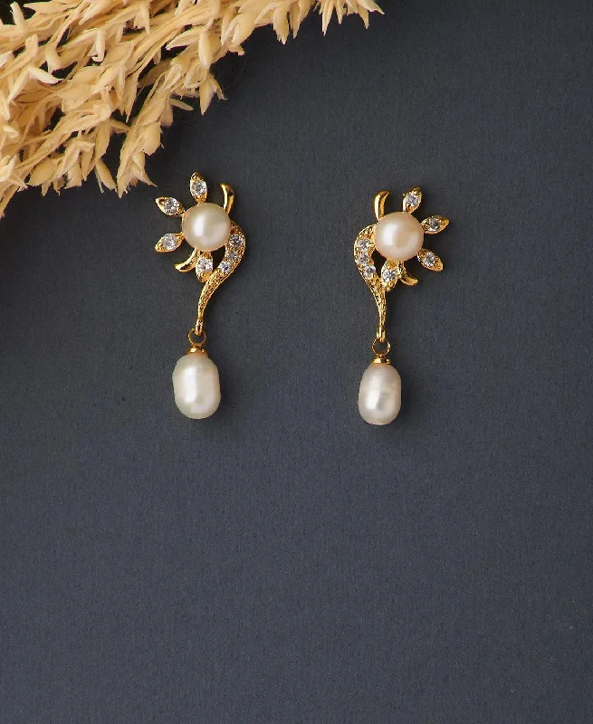 Classic Silver Earrings For Office Look-Pretty Real Pearl Hanging Earring