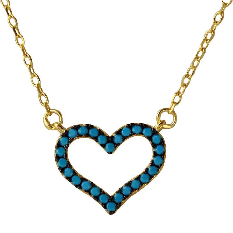 Personalized Name Necklace For Fashion Lovers-Silver 925 Gold Plated Open Heart Turquoise Stones Necklace - BGP01110