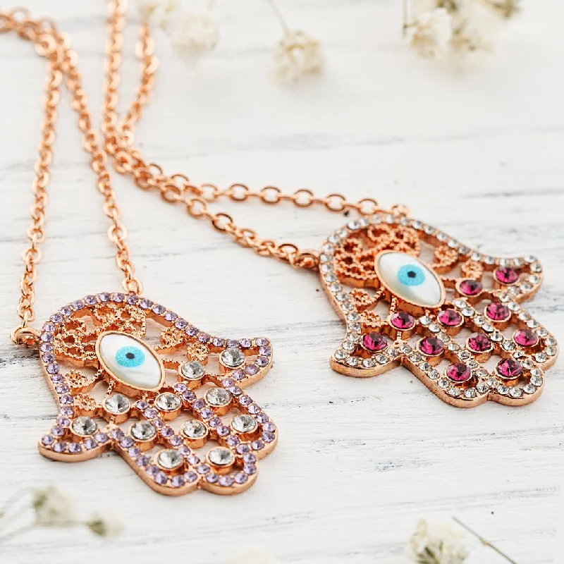 Elegant Heart Pendant Necklace For Special Events-Hamsa Eye Necklace