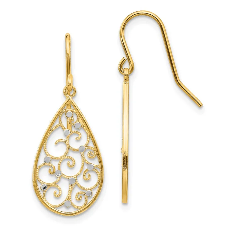 Luxury Earrings With Pearls For Evening Wear-14k & Rhodium Polished Teardrop Earrings