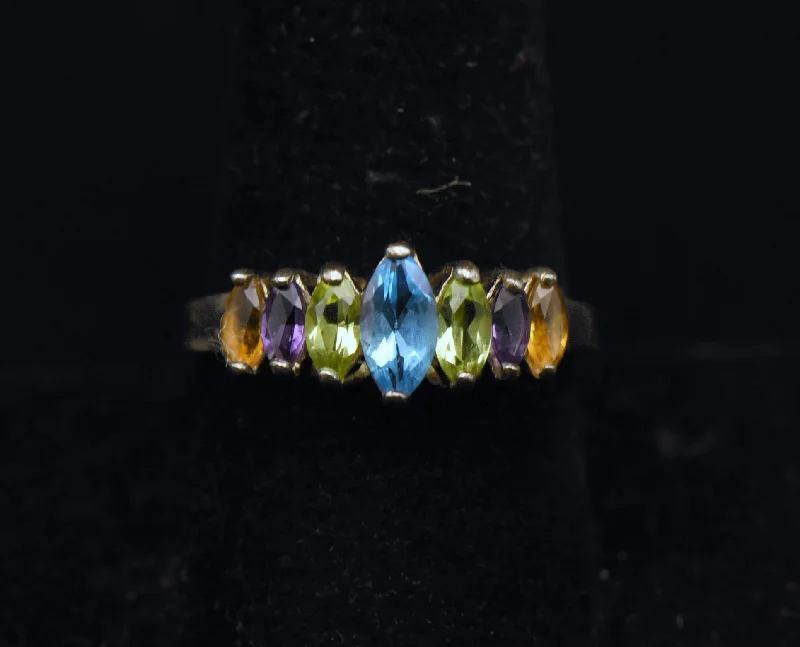 Trendy Titanium Rings For Wedding Day-Vintage Multi-Gemstone Sterling Silver Ring - Size 9