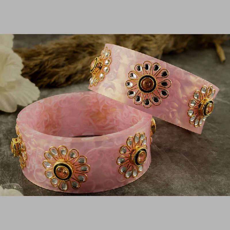 Trendy Custom Rose Gold Bangles For Special Occasions-SOB Set of 2 Acrylic Translucent Designer Kundan Floral Bangles