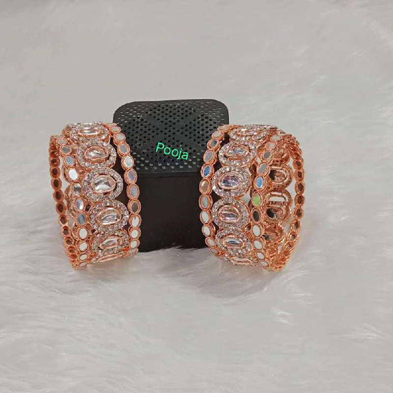 Personalized Custom Wedding Bangles For Groomsmen-Pooja Bangles Rose Gold Plated Crystal Stone Bangle Set