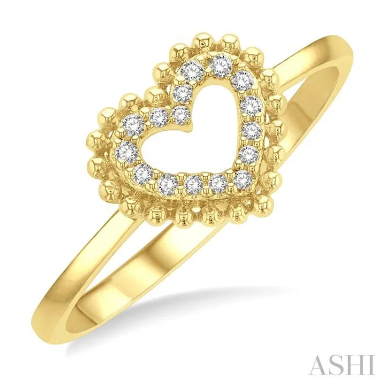 Elegant Stackable Rings For Wedding Gifts-1/10 ctw Petite Heart Round Cut Diamond Stackable Fashion Ring in 10K Yellow Gold