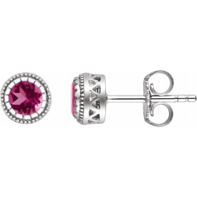 Large Beaded Earrings For Special Events-14k White Gold Genuine Pink Tourmaline "October" Birthstone Earrings