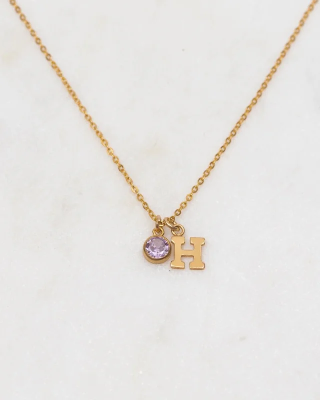 Handmade Gold Necklace For Bridesmaids-Initial H with Birthstone Necklace