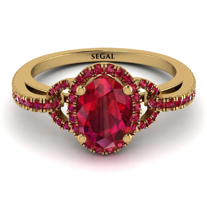 Custom Gold Wedding Rings For Brides-Timeless Beauty Oval Ruby Engagement Ring - Judy No. 55