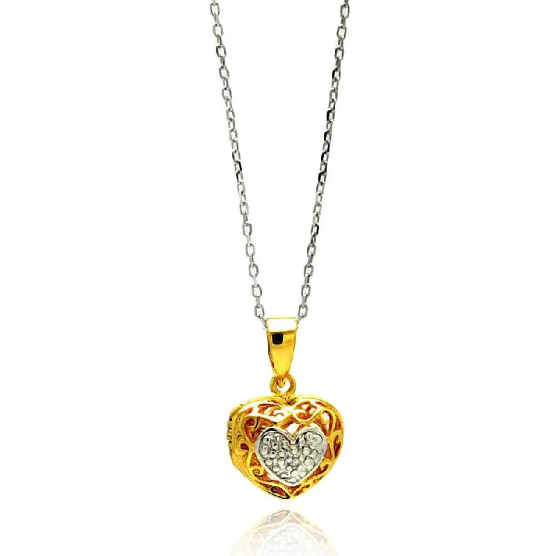 Sparkling Crystal Necklace For Weddings-Silver 925 Gold Plated Heart CZ Necklace - BGP00558