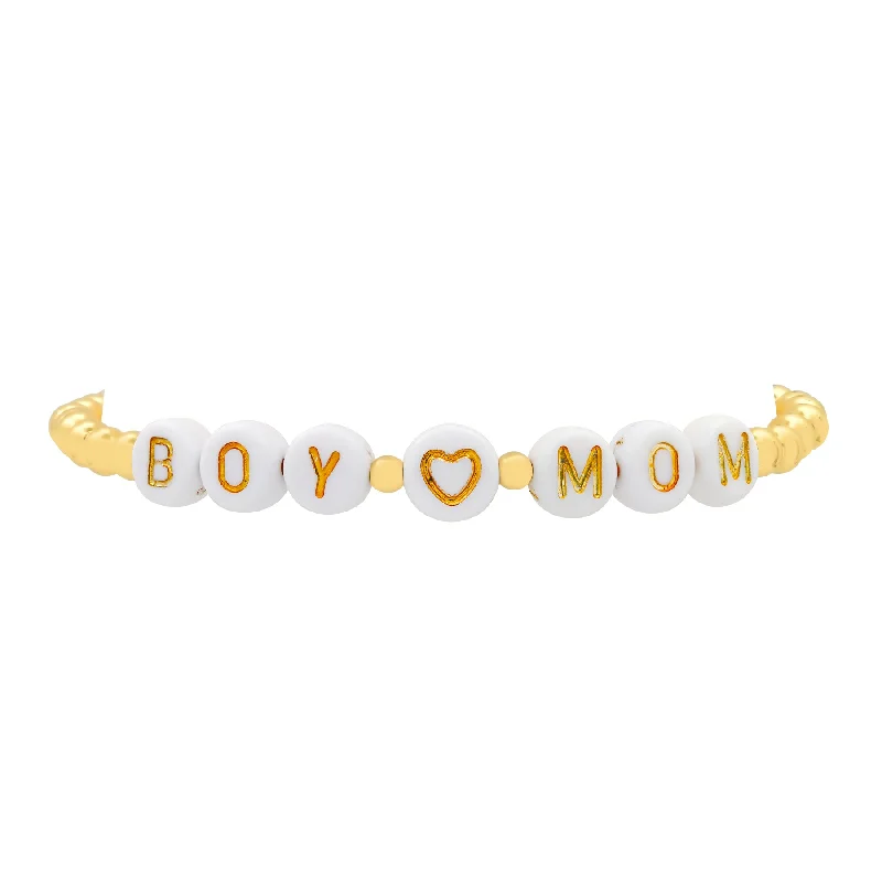 Stylish Beaded Bracelets For Teens-BOY MOM BALL STRETCH BRACELET, GOLD