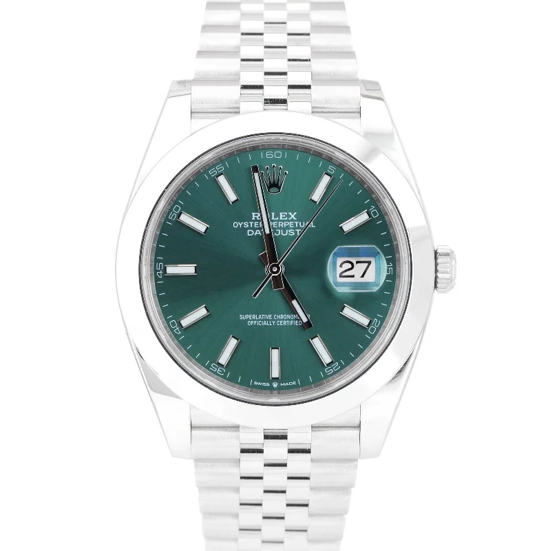 Customizable Watches For Gifts-NEW MARCH 2024 PAPERS Rolex DateJust 41 MINT GREEN JUBILEE Watch 126300 BOX