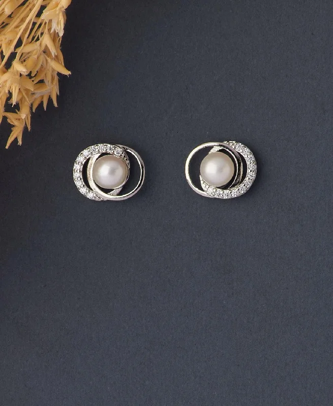 Custom Earrings With Your Initials-Classic White Stud Pearl Earring