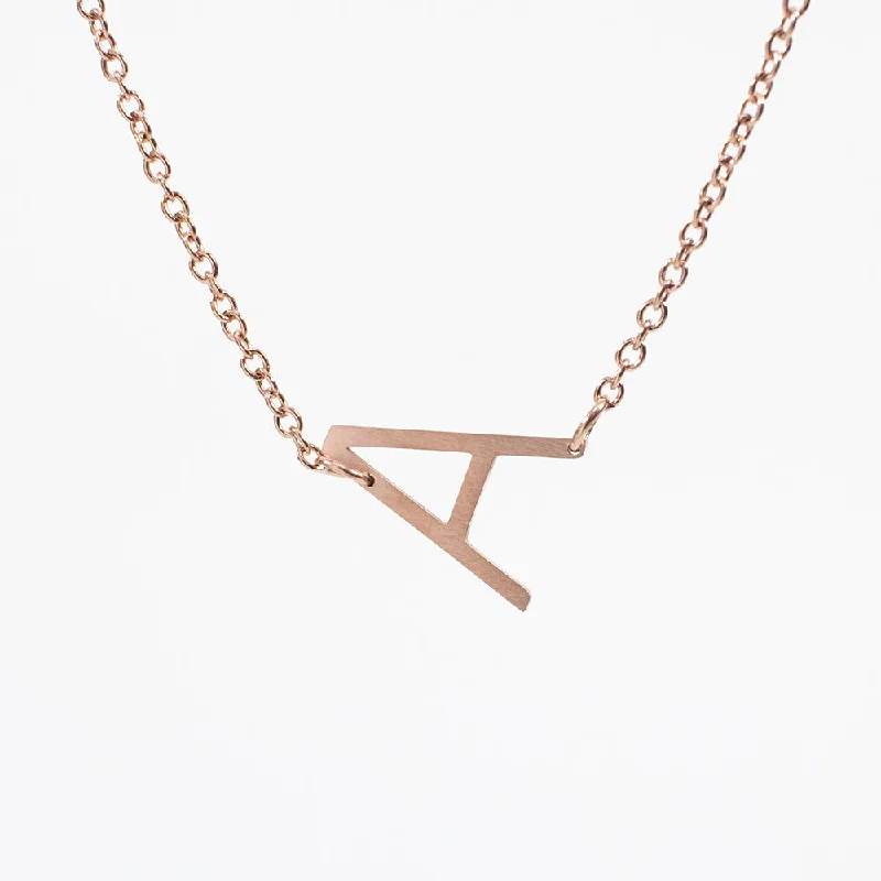 Long Gold Necklace For Casual Wear-Asymmetrical Rose Gold Initial Necklace