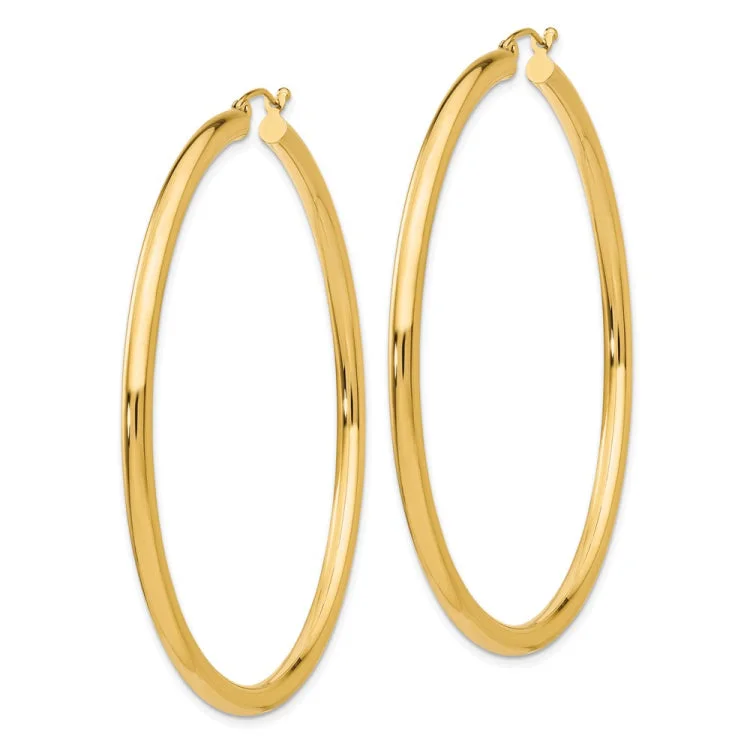 Custom Earrings For Wedding Day Gifts-14K Polished 3mm Lightweight Tube Hoop Earrings