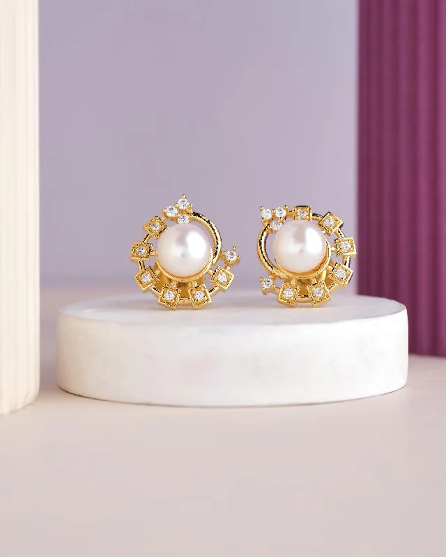 Simple Diamond Earrings For Daily Wear-Delicate Stud Pearl Earring