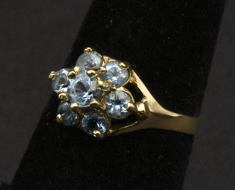 Trendy Wedding Rings For Fashion-Forward Grooms-Vintage 10k Gold Blue Topaz Ring - Size 6