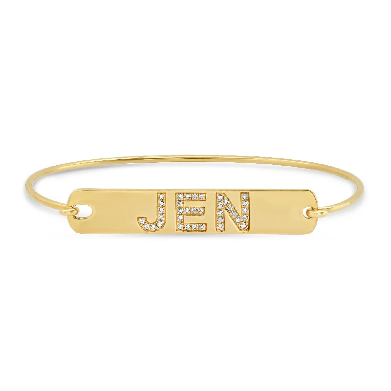 Beautiful Birthstone Bracelets For Women-CUSTOM DIAMOND LETTER TAG BRACELET, GOLD