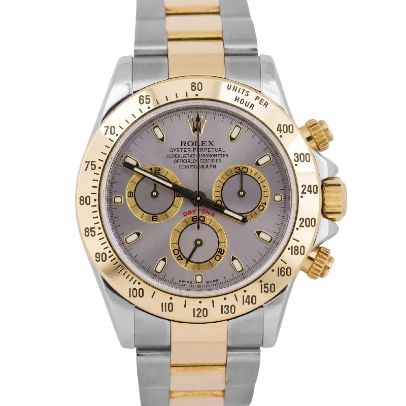 Watches With Long Battery Life-Rolex Daytona Cosmograph SLATE Rhodium 18K Yellow Gold Steel REHAUT 116523 Watch