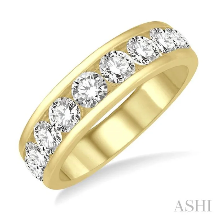 Unique Gemstone Wedding Rings For Grooms-2 ctw Channel Set 11 Stone Round Cut Diamond Wedding Band in 14K Yellow Gold