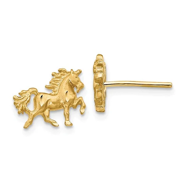 Custom Birthstone Earrings For Special Gifts-14k Yellow Gold Satin Finish Dia.-Cut Unicorn Post Earrings