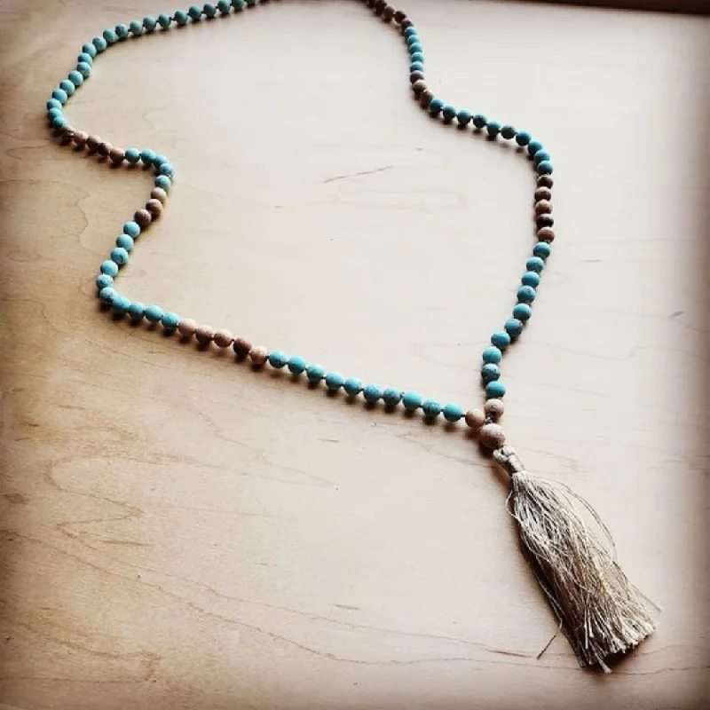 Personalized Family Tree Necklace For Bridesmaids-Amazonite and Jasper Tassel Necklace