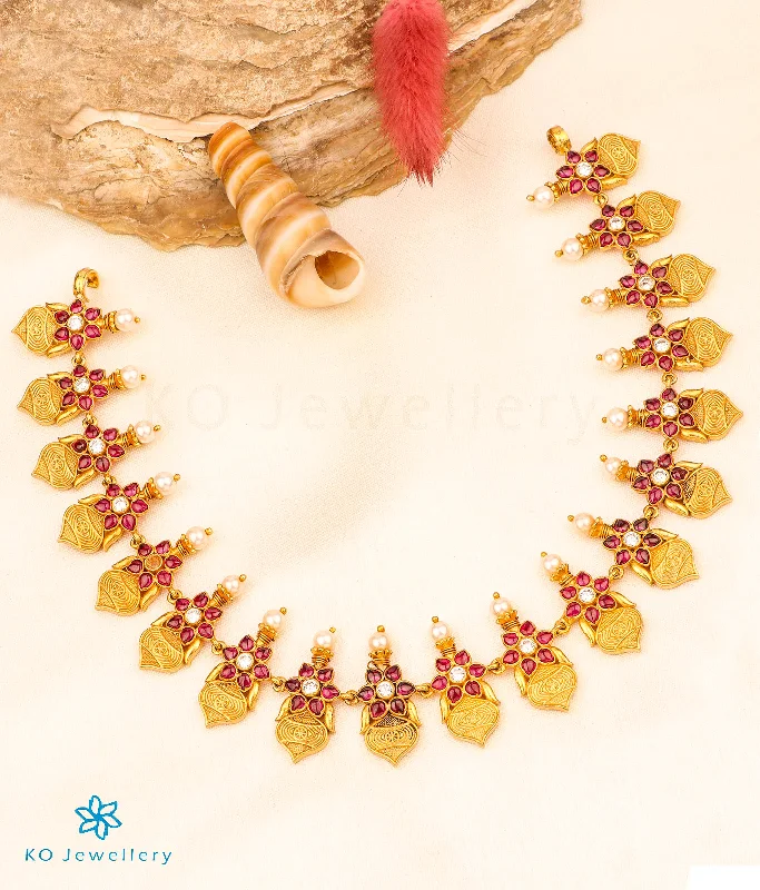 Elegant Sapphire Necklace For Special Events-The Vidisha Silver Kempu  Necklace