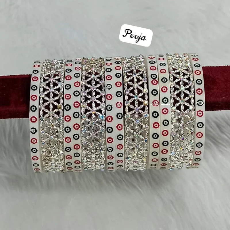 Trendy Custom Gold Bangles For Fashion Brides-Pooja Bangles Silver Plated AD Bangles Set