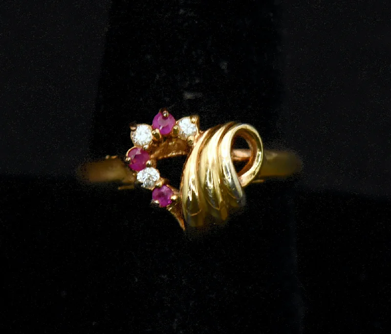 Sparkling Custom Wedding Rings For Bridesmaids-Vintage Ruby and Crystal Gold Plated Heart Ring - Size 9