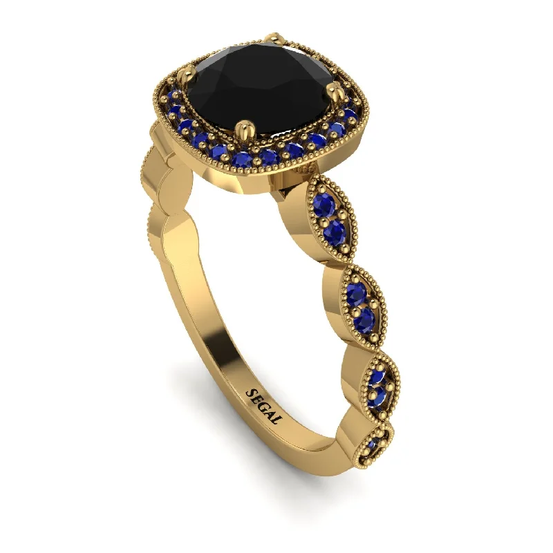 Classic Wedding Rings With Gemstone Details-Vintage Inspired Black Diamond Halo Ring - Frances No. 67