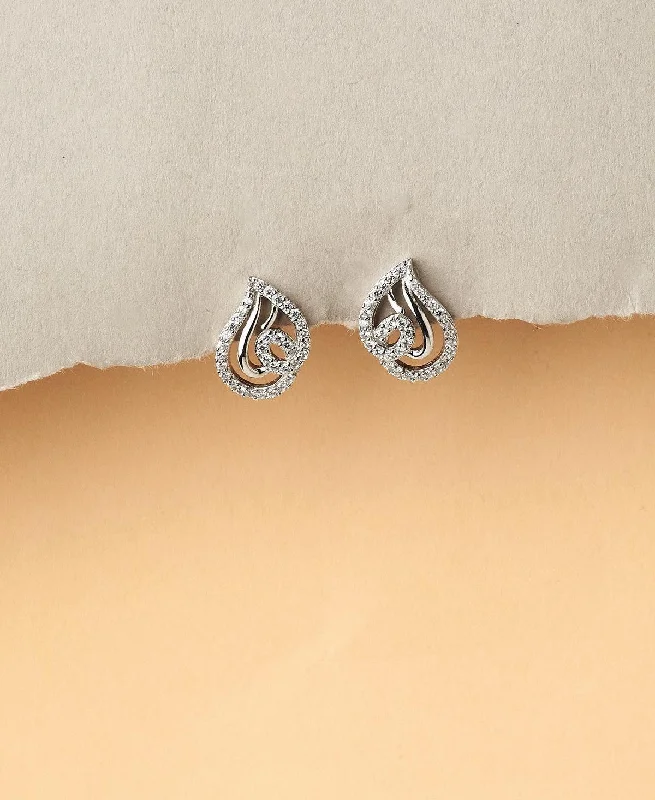 Vintage Pearl Earrings For Weddings-Graceful Silver Stud Earring