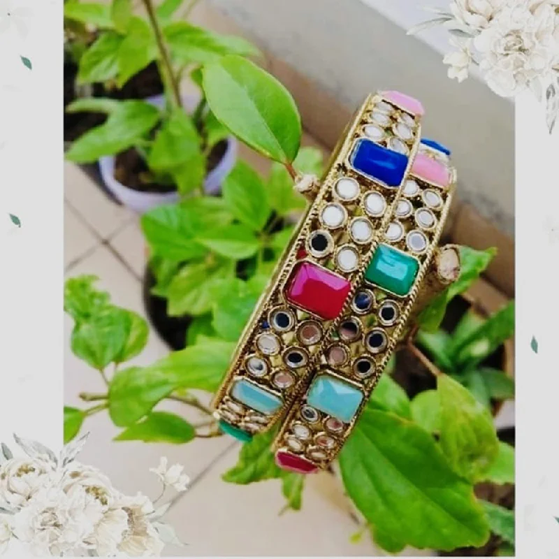 Elegant Wedding Bangles For Bridesmaids With Birthstones-Sanshray Gold Plated Bangles Set