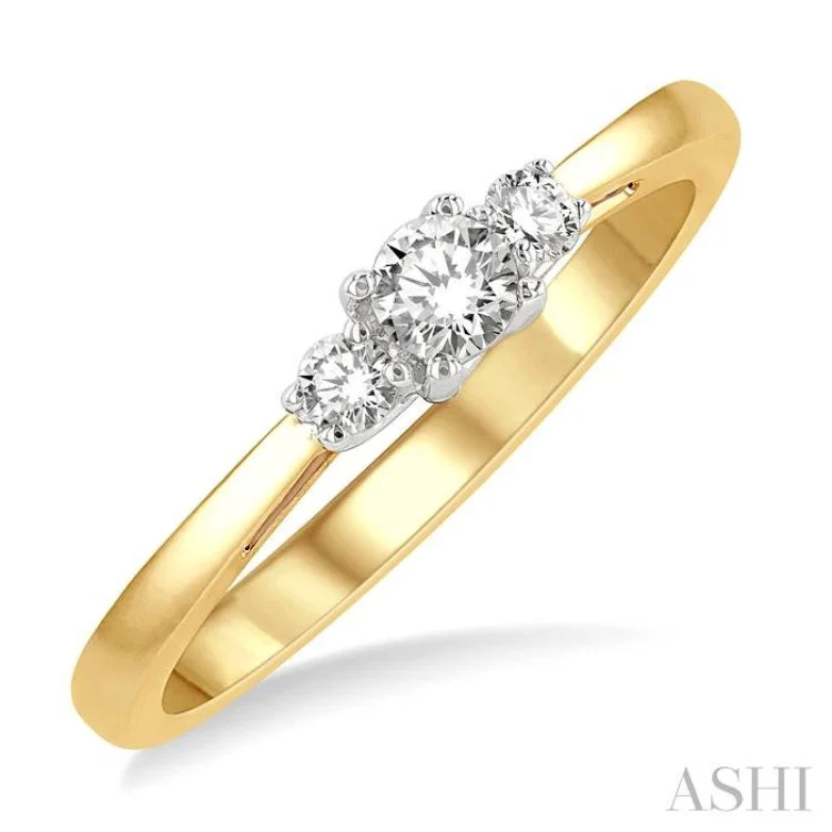 Personalized Silver Engagement Rings For Brides-1/4 Ctw Round Cut Diamond Three-Stone Ring in 14K Yellow and White Gold