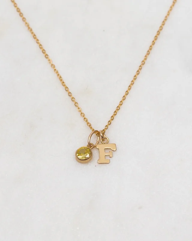 Custom Initials Necklace For Personalized Style-Initial F with Birthstone Necklace