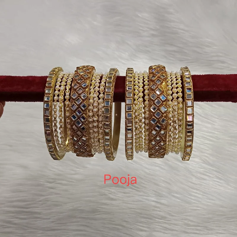 Elegant Gold Wedding Bangles For Bridesmaids-Pooja Bangles Gold Plated Mirror Bangle Set