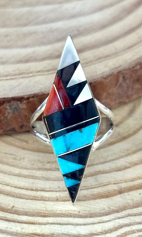 Custom Engagement Rings For Unique Brides-CLEO KALLESTEWA Multi Stone Inlay Native American Zuni Ring • Size 7