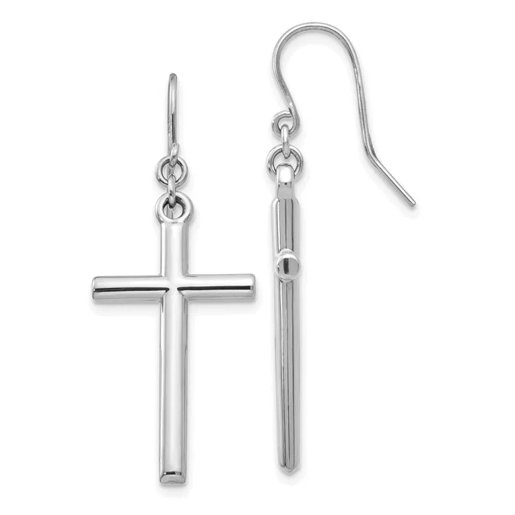 Vintage-Inspired Hoop Earrings For Fashion Lovers-14k White Gold Hollow Cross Dangle Earrings